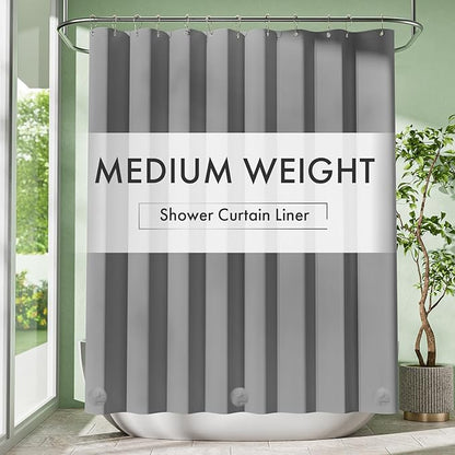 Grey Shower Curtain Liner, 72x72 Plastic Shower Liner PEVA Medium Weight Inside Shower Curtains for Bathroom with Rustproof Grommets