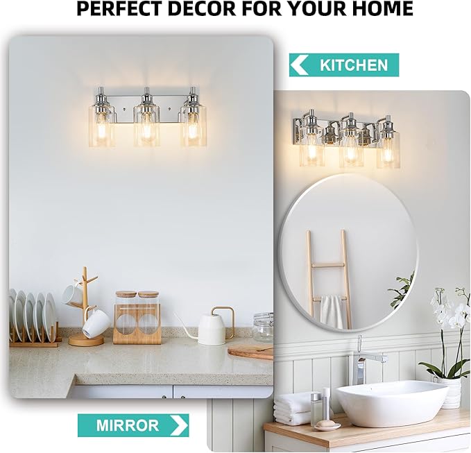 3-Light Bathroom Light Fixtures Modern Chrome Vanity Lights for Bathroom Lighting Fixtures Over Mirror for Cabinet Mirror Bedroom Hallway