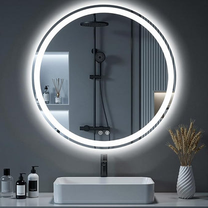 NEWBULIG 36'' Round LED Bathroom Mirror with Lights, Circle Vanity Mirror | Anti-Fog, Dimmable, 3-Color Light, Front Light and Backlit, Memory Function, Tempered Glass