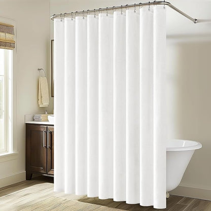 MIULEE W108*L72 Extra Wide Linen Shower Curtain White 18 Metal Hooks | Large Fabric Curtain Set, Waterproof Neutral Thick Cloth Shower Curtains, Bathroom Hotel Bathtub, Washable