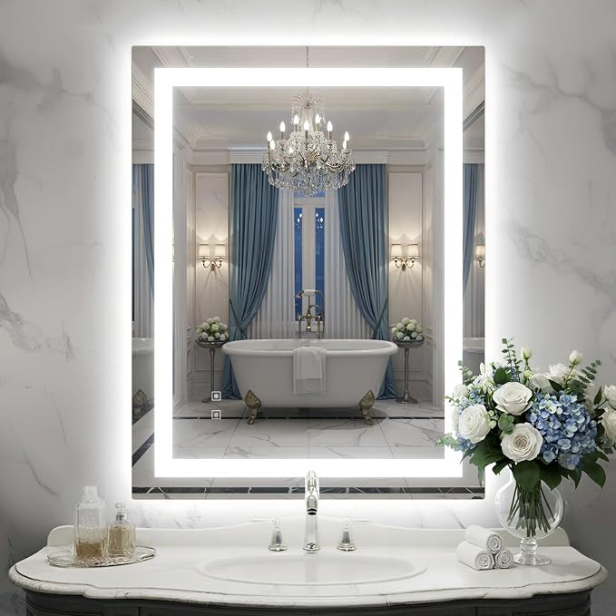 28X36 Inch Frontlit+ Backlit LED Bathroom Mirror with Lights | Bathroom Vanity Mirror for Wall, Ultra-Clear Tempered Glass, Shatter-Proof, Anti-Fog and Memory Function, ETL Listed