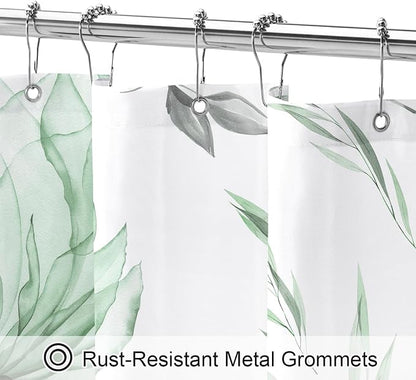 Litabel Long Boho Watercolor Floral Shower Curtain 72 x 78, Green and Grey Ink Painting Style Flower Shower Curtains for Chic Elegant Bathroom, Artistic 78 Inch Long Fabric Shower Curtain