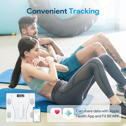 Smart Body Fat Scale with Led Display - Digital Bathroom Scale with Bluetooth, Accurate Body Composition Measurement, Muscle Mass, BMI, and Body Water Analysis (White)
