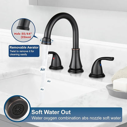 Widespread Bathroom Sink Faucet Deck Mounted 3 Hole 8 inch Bathroom Vanity Faucet 2 Handles Basin Mixer Tap with Pop up Drain,Oil Rubbed Bronze