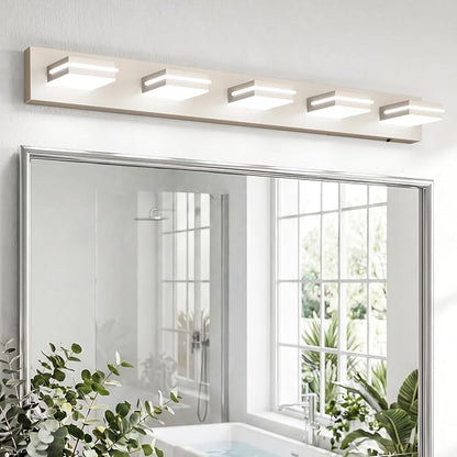 VOLISUN Modern Bathroom Vanity Light Fixtures (5-Light, 40-Inch), Brushed Nickel LED Bathroom Light Fixtures Over Mirror, 360°Rotatable Head, LED Vanity Lights for Bathroom (Cool White 6000K)