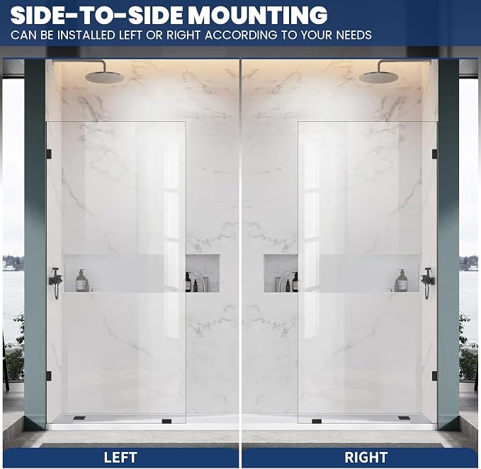 Bathroom Shower Glass Door 32 * 74" - 5/16"(8mm) Thick Clear Tempered Glass Panel, Fixed Hinged Framless Shower Glass Door with Clamps, Matte Black