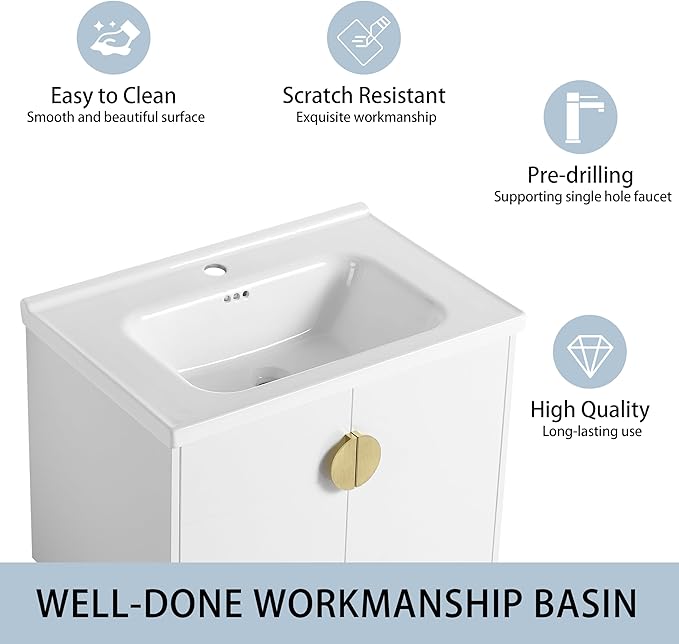 28" Bathroom Vanity with Sink,28 Inch Floating Vanity,Single Sink Wall Mounted Vanity Combo, Modern Wall Mounted Cabinet Set with Ceramic Sink,White