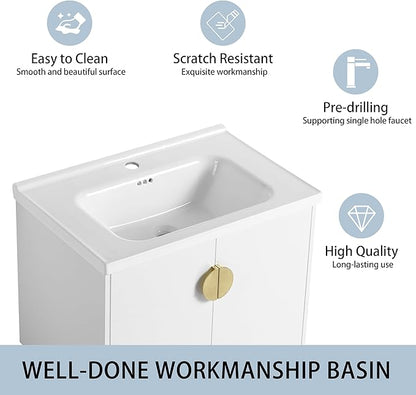 28" Bathroom Vanity with Sink,28 Inch Floating Vanity,Single Sink Wall Mounted Vanity Combo, Modern Wall Mounted Cabinet Set with Ceramic Sink,White