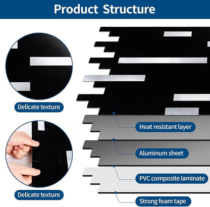 Yipscazo 5 Sheets Peel and Stick Stone Metal Tile Backsplash, Stick on Tiles for Backsplash Kitchen, Bathroom, Laundry Room, Camper, Fireplace (12'' X 12'', Polished Pure Black)
