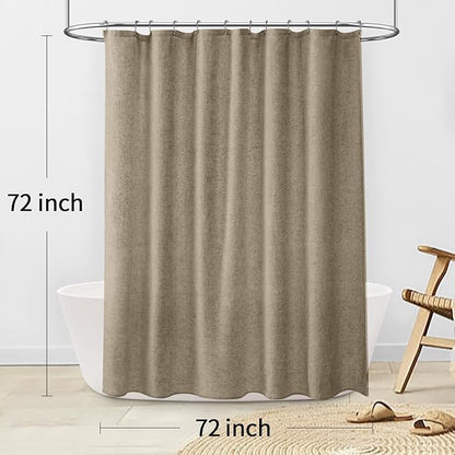 Linen Shower Curtain Flax Khaki, Fabric Boho Farmhouse Shower Curtains for Bathroom Cotton Natural Cloth Liner Set 72" W x 72" L