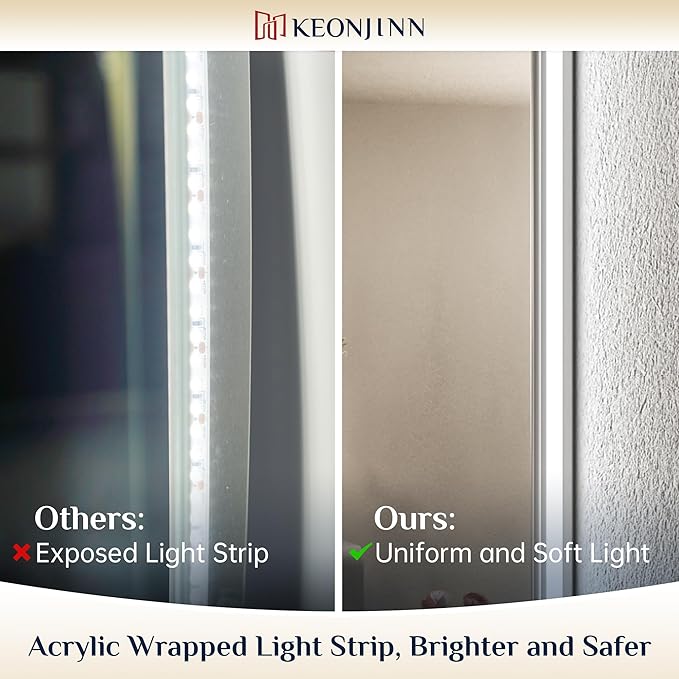 Keonjinn Backlit Mirror 40 x 32 Inch LED Mirror Bathroom Vanity Mirror with Lights 3-Color Warm/Natural/White High Lumens 6418LM, Anti-Fog Wall Mounted Dimmable Lighted Makeup Mirror | Dimmable 3 Color Lights, High Lumen, Auto-OFF Defogging, Secure Fre...
