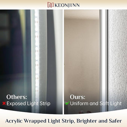 Keonjinn 84" x 32" LED Backlit Mirror Bathroom, HD Tempered Glass, Anti-Fog | Dimmable 3 Color Lights, Secure French Cleat Installation, Memory Function, High Lumens Lighted Mirrors for Bathroom Wall