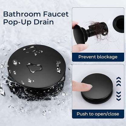 Matte Black Bathroom Sink Faucet, 2-Handle 4-inch Centerset Faucet | Lead-free stainless steel, pop-up drain included, Detachable faucet aerator, 360°swivel spout, for vanity sink 3-hole mount