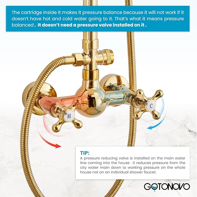 gotonovo Polish Gold Exposed Bathroom Shower Faucet 8 Inch Rainfall Shower Head System Handheld Spray Bathroom Wall Mount Shower Fixture Set