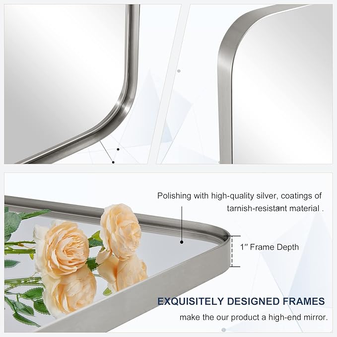 Brushed Nickel Mirrors for Bathroom Sink,36x40 Inch Bathroom Vanity Mirror with Rectangular Metal Frame-Modern Clean Design with Superior Stainless Steel Frame