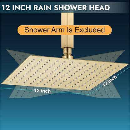 Midanya Square Rain Shower Head,High Pressure,Brushed Gold 12 Inch | 360°Swivel,Ceiling or Wall Mount,Waterfall Full Body Coverage,Bathroom Remodel,Stainless Steel Large Rainfall Shower Head