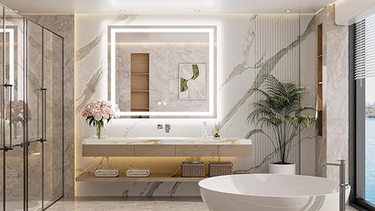 TETOTE LED Bathroom Mirror with Lights 40 x 36 Brighter Light up Mirror for Bathroom Vanity, Front and Backlit 3-Color Dimmable Illuminated Antifog Mirror Wall Mounted, Waterproof, Tempered Glass
