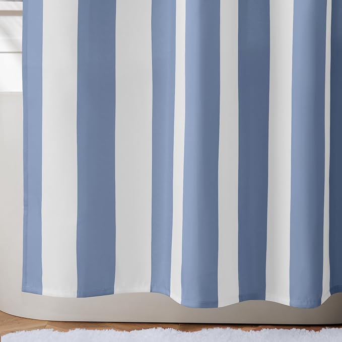 Ohocut Vertical Striped Shower Curtain, Cute Retro Vintage Blue Stripe Bathroom Shower Curtain, Waterproof Polyester Fabric Modern Bath Curtain for Bathroom 72x72 Inches Blue