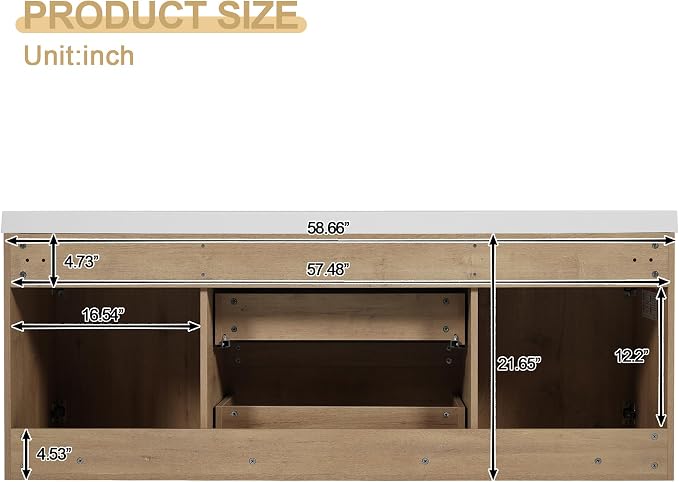 60 Inch Floating Double Bathroom Vanity with Sinks,Wood Farmhouse Double Sinks Bathroom Vanity with Soft-Closing Doors and Drawers,Wall Mounted,Industrial Style (Natural Wood A)