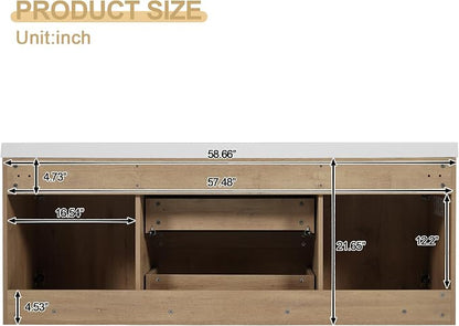 60 Inch Floating Double Bathroom Vanity with Sinks,Wood Farmhouse Double Sinks Bathroom Vanity with Soft-Closing Doors and Drawers,Wall Mounted,Industrial Style (Natural Wood A)