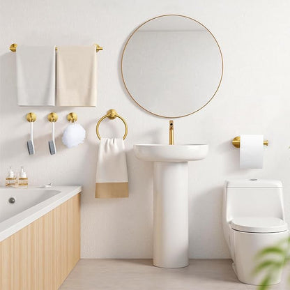 Gorlary Gold Bathroom Accessories, Bathroom Hardware Set Wall Mounted | 24” Towel Bar, Towel Ring Holder, Toilet Paper Holder and 3 Towel Hooks