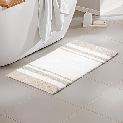 Madison Park Reversible Spa Rug 100%-Cotton Striped Ultra Soft Water Fast Bath Non-Slip Absorbent Quick Dry Mats for Tub, Shower Room, and Bathroom, 20x30, Taupe (Pack of 1) | Quick Dry, Ultra Soft, Pile, Machine Washable, Striped Pattern, Plush, OEKO-...