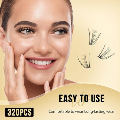 QUEWEL Lash Clusters 320Pcs 20D C Curl Lash Cluster Eyelash Extensions | Cluster Lashes Mix12-18mm Individual Eyelashes Clusters Wispy Lash Clusters Thin Band Soft to Use at Home (20D C Mix12-18)