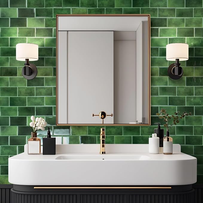 Art3d 10-Pack Subway Tiles Peel and Stick Backsplash, Green, 12 x 12 Inch | Thickened Design, No Warping, Durable, Self-Adhesive, Sturdy, for Kitchen, Bedroom, Ideal for New Home Buyers, Future Movers