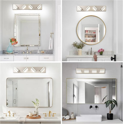 Bathroom Lights Fixtures Over Mirror, 360°Rotate Modern LED Vanity Lights for Bathroom, 32W Dimmable & High CRI Acrylic Wall Lighting, No Assembly Required (Brushed Nickel, 4-Light, 24 Inch)