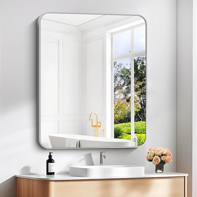 DESBING 30" x 36"Bathroom Mirror, Silver Wall Mirror with Metal Frame, Decorative Rectangular Vanity Mirror for Bedroom Bathroom Living Room Entryway (Horizontal/Vertical)