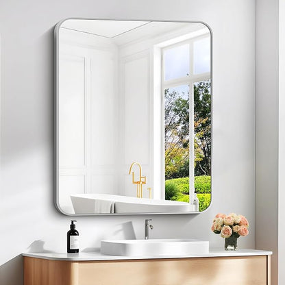 DESBING 30" x 36"Bathroom Mirror, Silver Wall Mirror with Metal Frame, Decorative Rectangular Vanity Mirror for Bedroom Bathroom Living Room Entryway (Horizontal/Vertical)