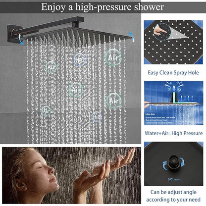 Shower Faucet Set 16 Inch Wall Mount Rain Shower System, All Metal Shower Fixtures - Oil Rubbed Bronze