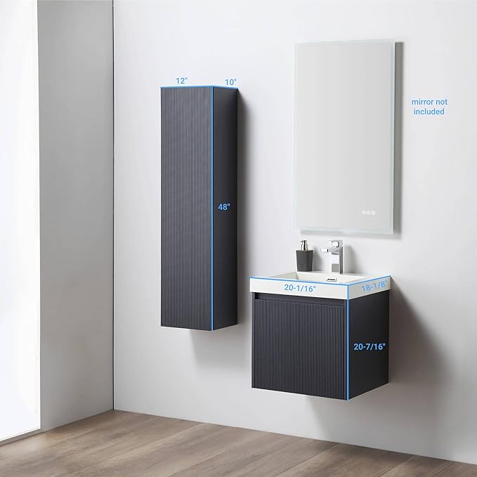 Blossom 20 Inch Bathroom Vanity with Sink and Side Cabinet, All Wood Floating Bathroom Vanity with Acrylic Sink, Bathroom Sink Cabinet with Soft-Close Drawer, Modern Style Vanities, Night Blue