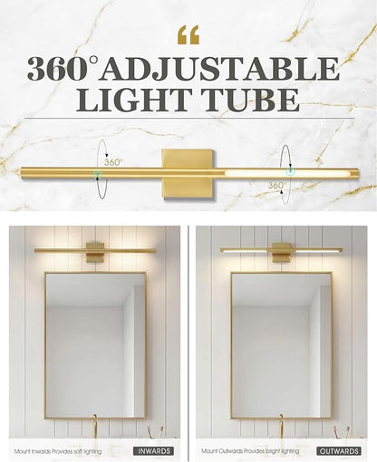 30 Inch Bathroom Light Fixtures, 16W 3CCT Dimmable CRI90 Brushed Gold LED Vanity Lighting Fixtures Over Mirror, 360° Rotatable Modern Bathroom Vanity Light Bar, AD-W9465-L75-GD