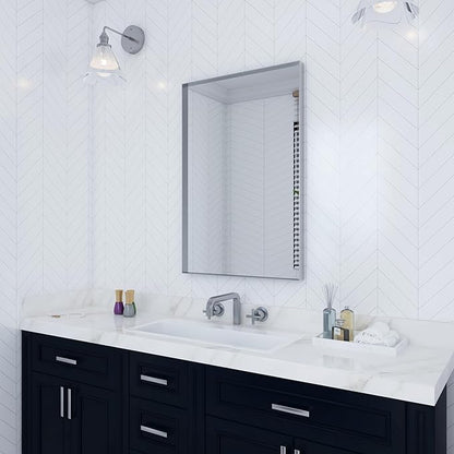 VocalStar Silver Bathroom Mirror for Wall, 24 x 32 Inch Rounded Rectangle Nickel Metal Framed Bathroom Vanity Mirrors, 1/4-inch Shatterproof Glass | Ultra-Flush Hanging