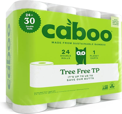 Caboo Tree Free Toilet Paper, PFAS Free, Septic Safe, 24 Double Rolls | Made with 100% Bamboo, Responsibly Sourced, Organically Grown, Hypoallergenic, BPA Free, Lint Free, Chemical Free, Toxin Free