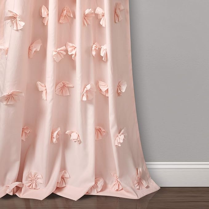 Lush Decor Riley Light Filtering Window Curtain Panel, Single 54" W x 95" L, Blush - Cute Pink Curtains for Bedroom - Bow Decor - Coquette Curtains for Windows
