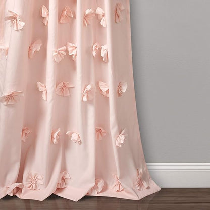 Lush Decor Riley Light Filtering Window Curtain Panel, Single 54" W x 95" L, Blush - Cute Pink Curtains for Bedroom - Bow Decor - Coquette Curtains for Windows