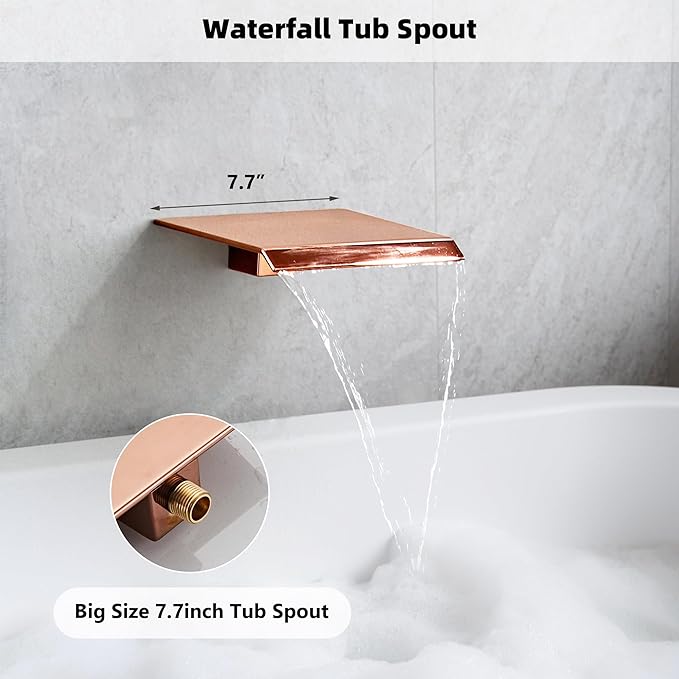 Rainfall Shower Faucet Set with Tub Spout 10 Inch, Shower Head and Handle with 2 Hooks, Rain Shower and Handheld Shower System Square Wall Mount for Bathroom