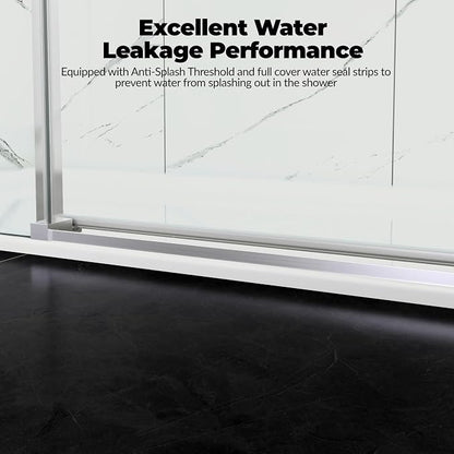 Sliding Shower Door, 44-48 inch W×76 inch H Glass Shower Door with Stainless Steel Frame, One Fixed One Sliding Panel, Brushed Finish, Ideal for Bathroom Tub