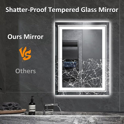 Snowdool 28 x 20 in LED Bathroom Mirror, Front and Backlit, Anti-Fog | Front and Backlit, Stepless Dimming, Anti-Fog, Memory Function
