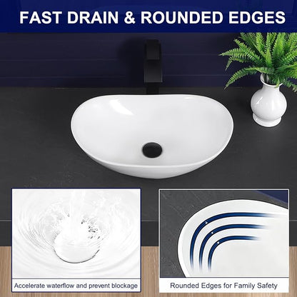 Vessel Sink 20.5"x12.6" Oval Bathroom Sink Modern White Porcelain Ceramic Above Counter Vanity Sink for Bathrooms Art Basin