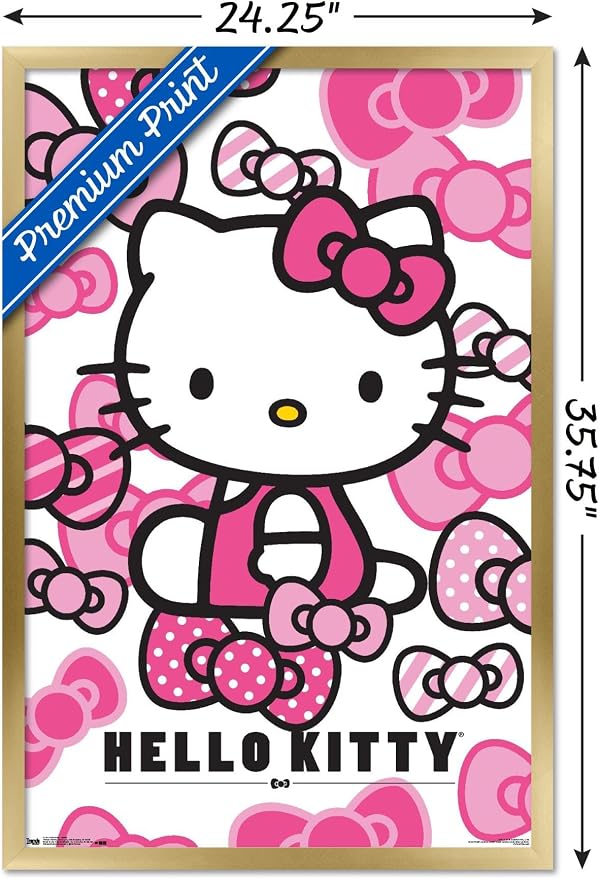 Trends International Hello Kitty - Bows Wall Poster, 22.375" x 34", Gold Framed Version