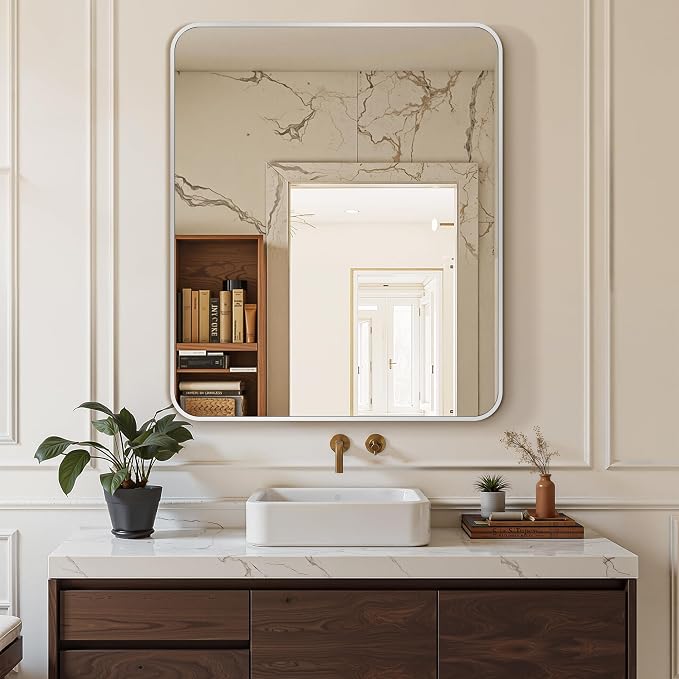 Bathroom Vanity Mirror, Silver Framed Mirror for Over Sink, 36x30 | HD glass, distortion-free for makeup and grooming, Sturdy frame, all mounting hardware, hangs horizontal or vertical