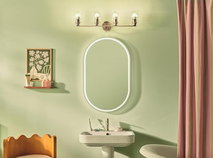 Kichler Gioe 32.25" 4-Light Vanity Light with Clear Fluted Glass in Champagne Bronze, Damp Rated, for Bathroom, Powder Room, Over a Mirror, (32.25" W x 10.5" H), 55227CPZFLU