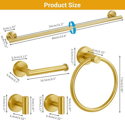 5 Piece Brushed Gold Bathroom Hardware Set, 24 Inch Bathroom Hardware Set Towel Racks for Bathroom, SUS304 Stainless Steel Wall Mounted Bath Towel Bar Set