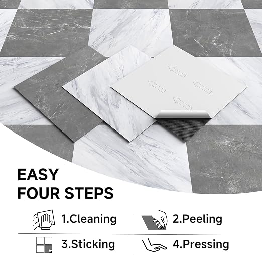 Peel and Stick Floor Tiles | Light Gray Marble | 30 Sq.Ft | Matte Finish / Surface Coated / Anti-Sctrach / Easy to Clean / Kitchen /Bathroom / Living Room /RV