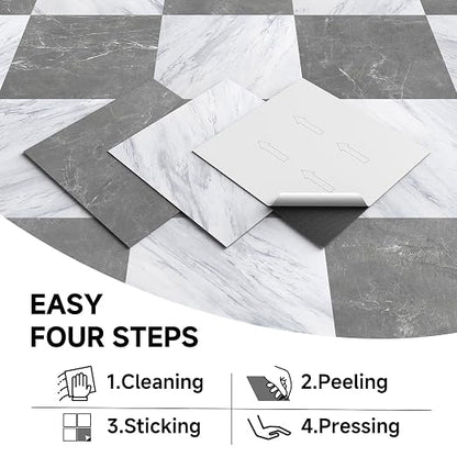 Peel and Stick Floor Tiles | Light Gray Marble | 30 Sq.Ft | Matte Finish / Surface Coated / Anti-Sctrach / Easy to Clean / Kitchen /Bathroom / Living Room /RV