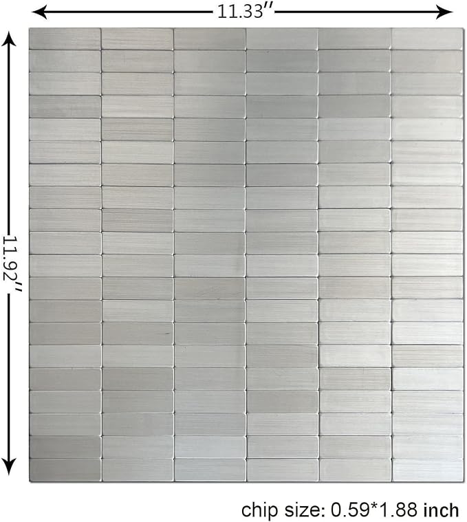 XUANINY Peel and Stick Tile Backsplash Wall Tiles, Stainless Steel, 8-Pack | Self-Adhesive, Easy to Install, Aluminum Mosaic Sticker, For Kitchen, 11.33"x11.92" Per Sheet