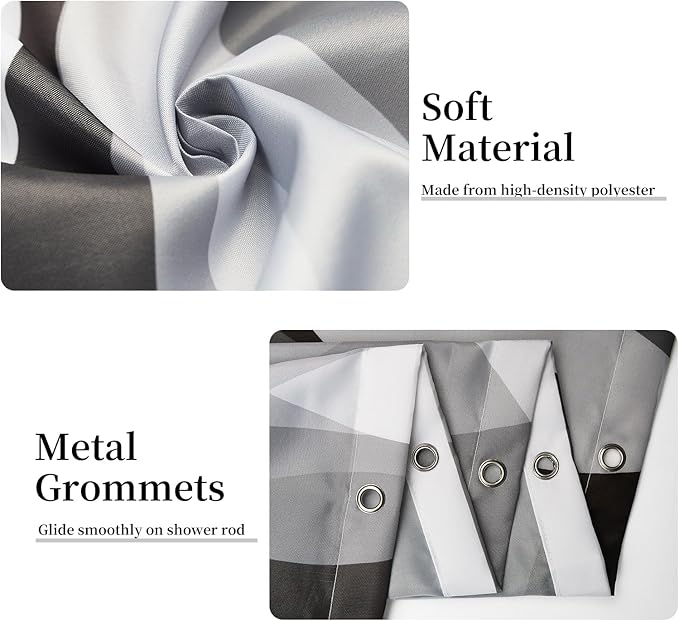 Grey Shower Curtain, Modern Abstract Black and Grey Striped Shower Curtain Set for Bathroom Waterproof White Gray Shower Curtain with Hooks, 48x72 Inch